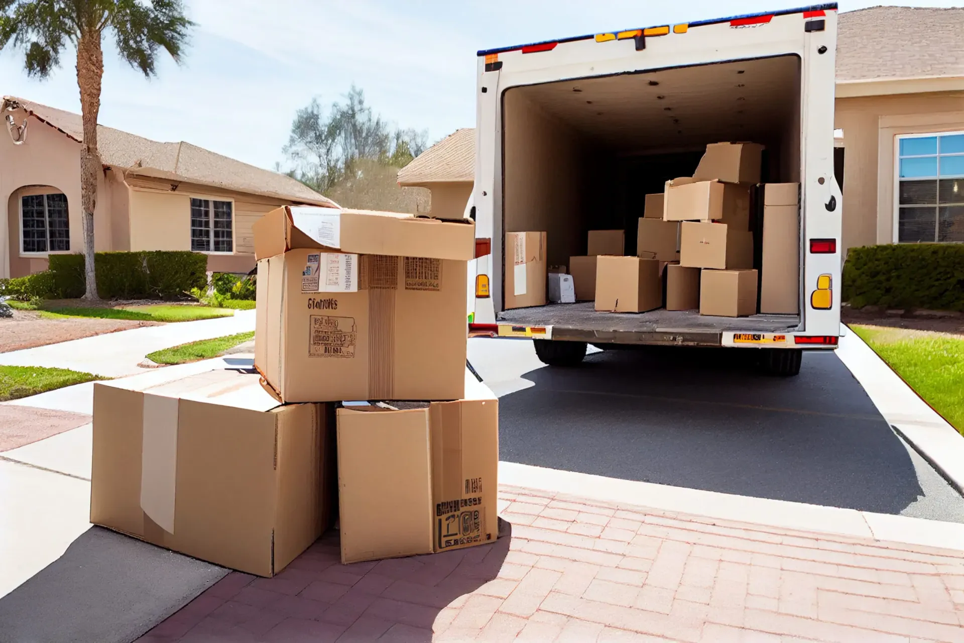  A family loading a portable storage container in their driveway for an easy and flexible moving experience.