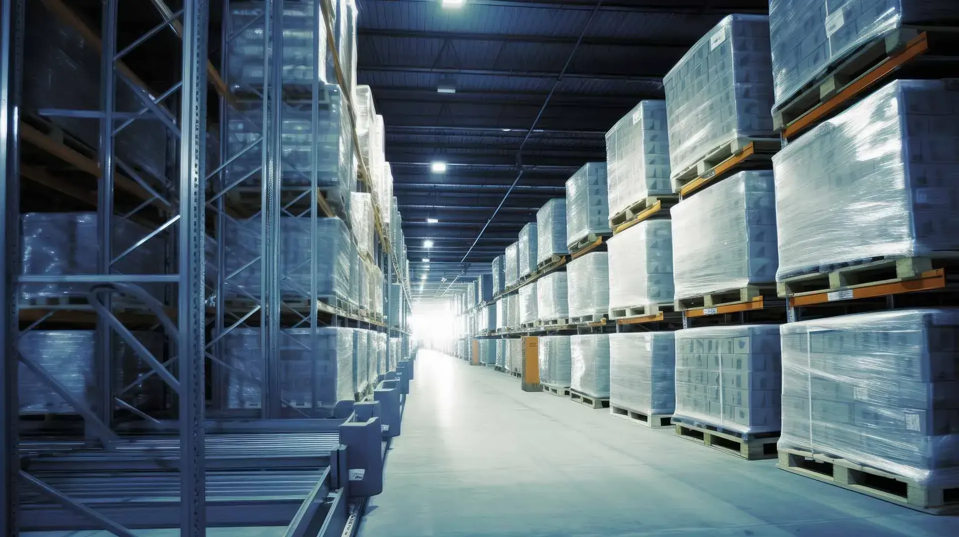 A warehouse filled with lots of pallets and shelves.