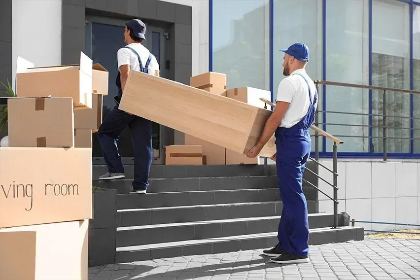 A moving truck and storage facility showing a seamless transition between moving and storing belongings.