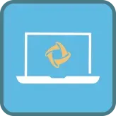 An icon of a laptop computer with a logo on the screen.