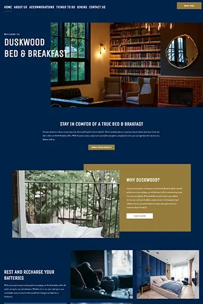 A screenshot of the duskwood bed and breakfast website.