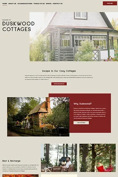 A screenshot of a website for duskwood cottages.