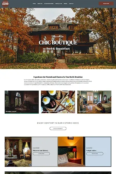 A screenshot of a website for a hotel called chic boutique.