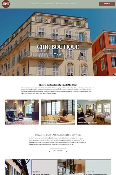 A screenshot of a website for a hotel called chic boutique