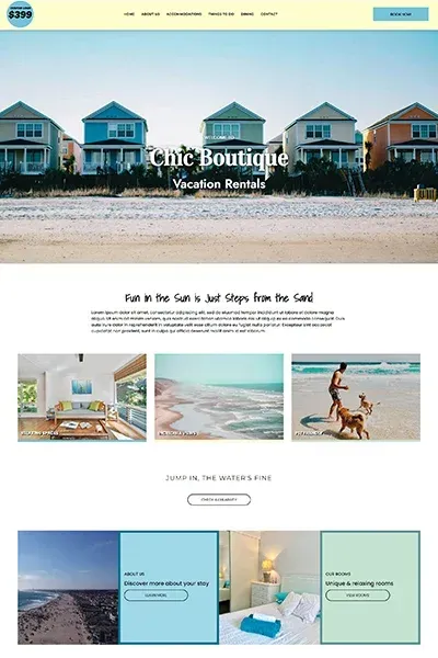 A screenshot of a website for a chic boutique vacation rental.