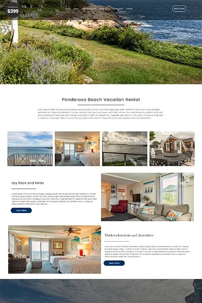 A screenshot of a website showing a house with a view of the ocean.