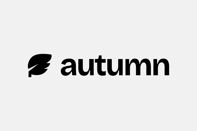 Black leaf icon beside the word “autumn” on a white background