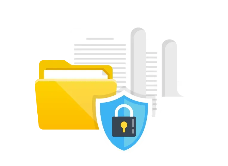 A yellow folder with a blue shield and a padlock on it.