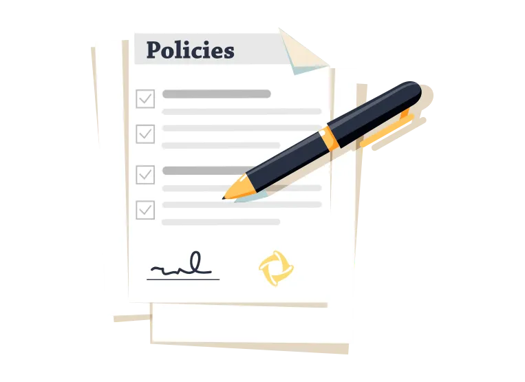 A pen is sitting on top of a piece of paper that says policies.