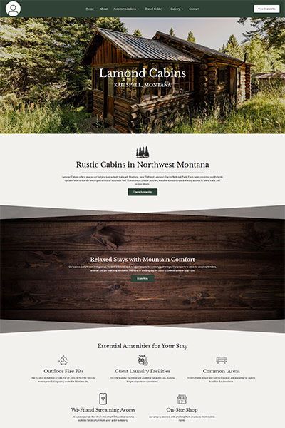 Log cabin in a forest, promoting rustic lodging in Montana.