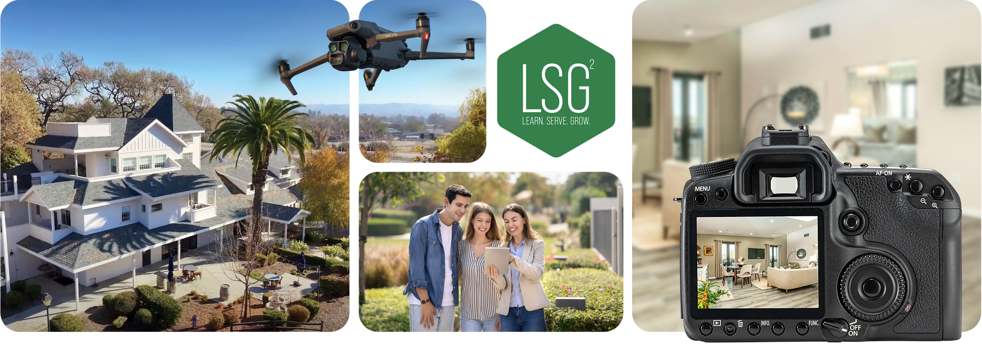 A collage of pictures of people talking on and using cell phones, and badges that say best customer support.
