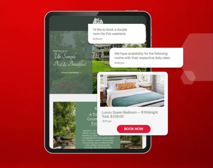 A tablet with a picture of a bed on the screen.