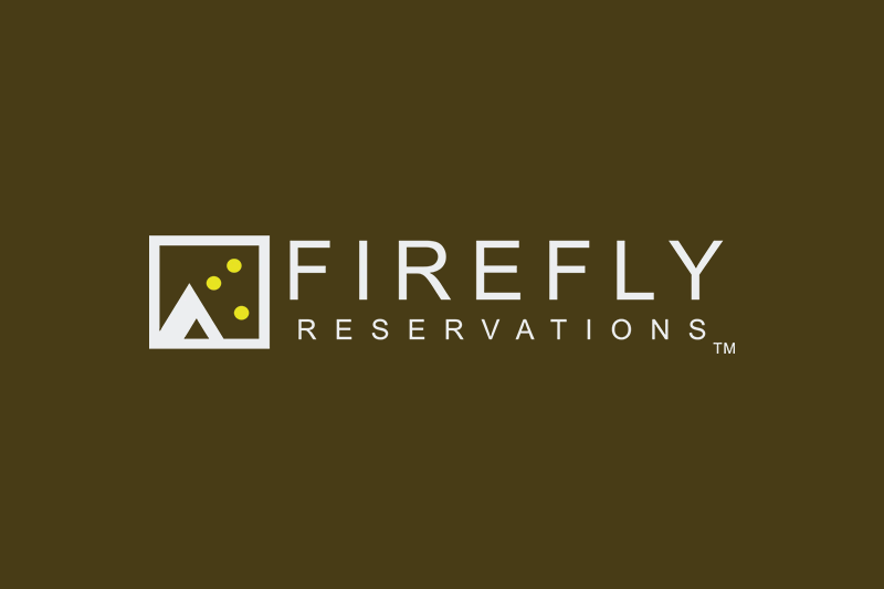 A logo for firefly reservations on a brown background