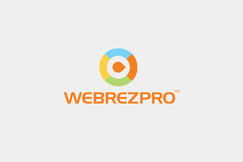 WEBREZPRO logo with a multicolored circular icon above orange text