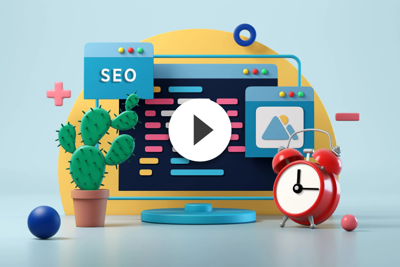 A computer monitor with a cactus and an alarm clock in front of it.