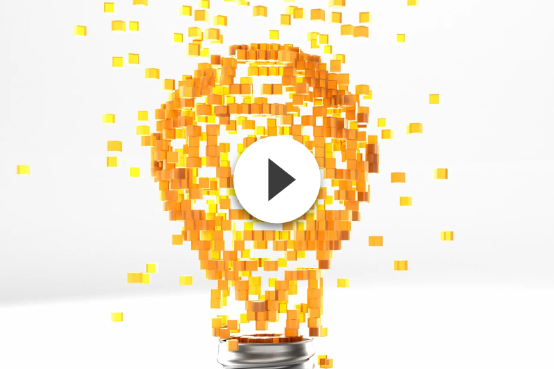 A light bulb with a play button in the middle of it.