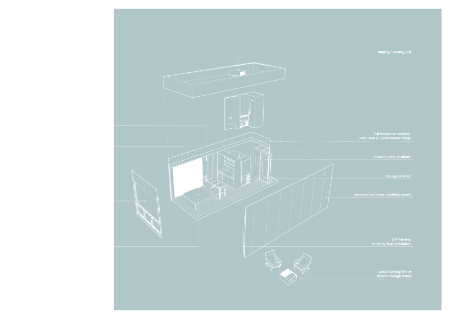 An exploded view of a house on a blue background.