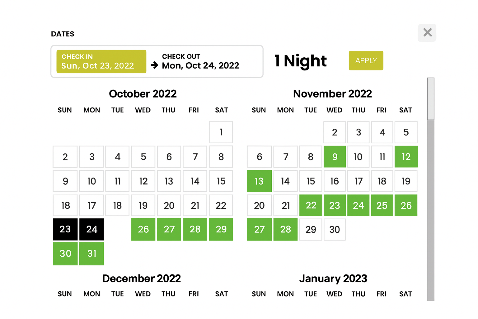 Integrated booking system display.