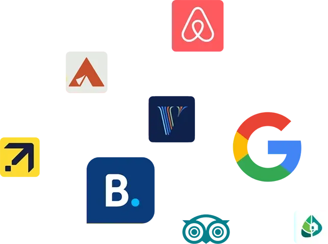 A bunch of logos are sitting on top of each other on a white background.
