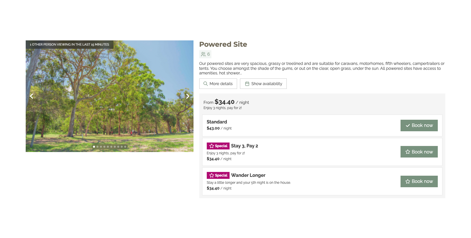 A screenshot of a website with a campground site description
