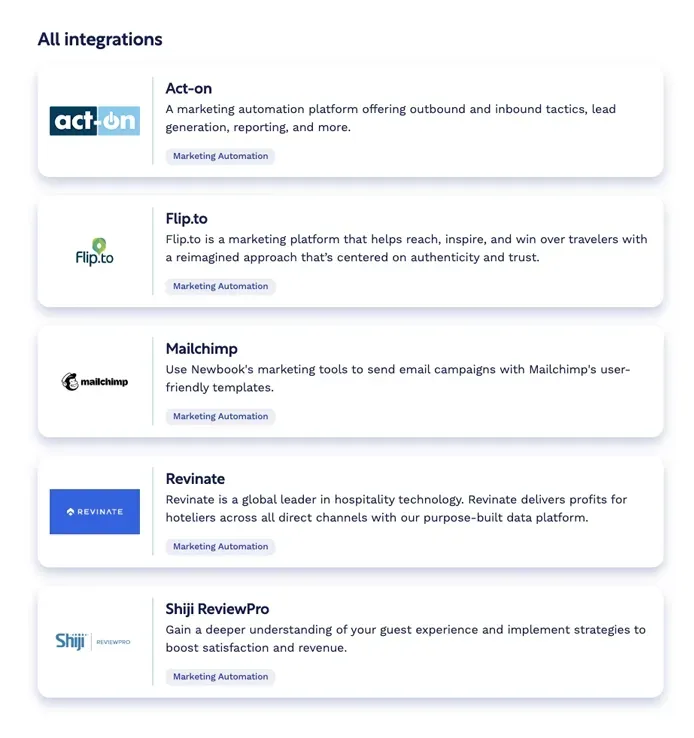 A screenshot of a website showing all integrations