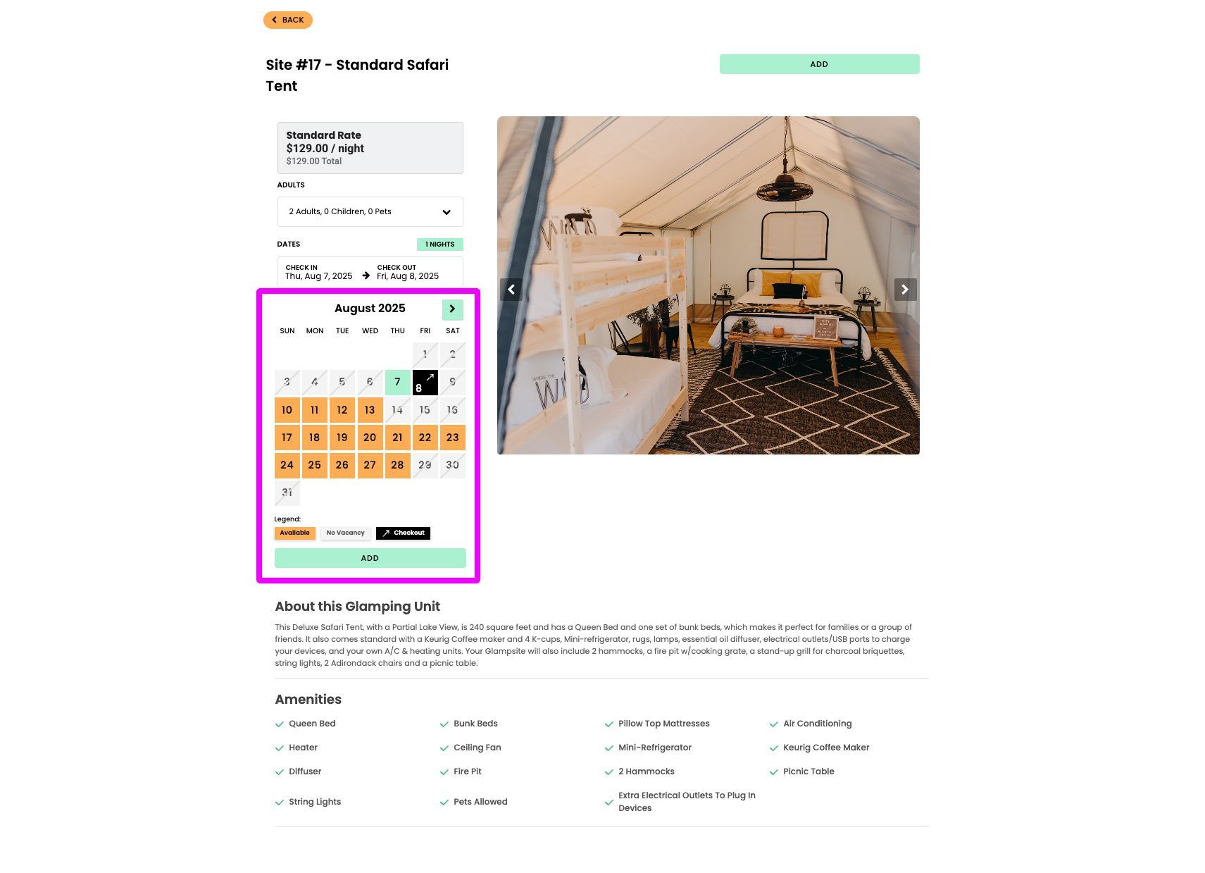A screenshot of a website showing a bedroom with two beds