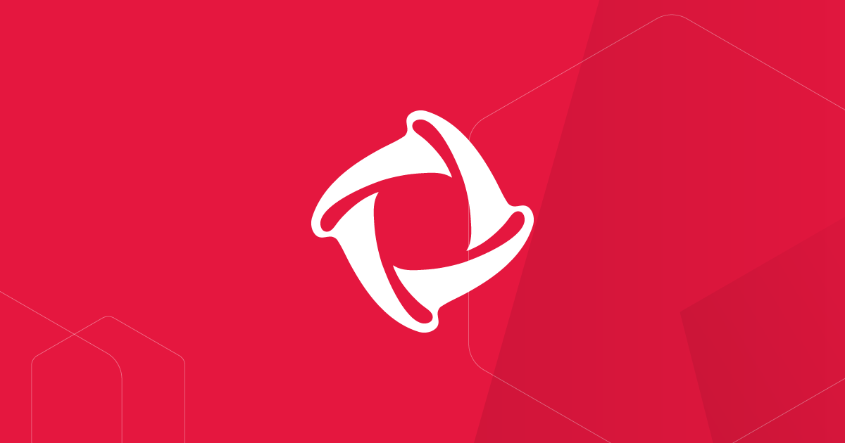 A white logo on a red background.