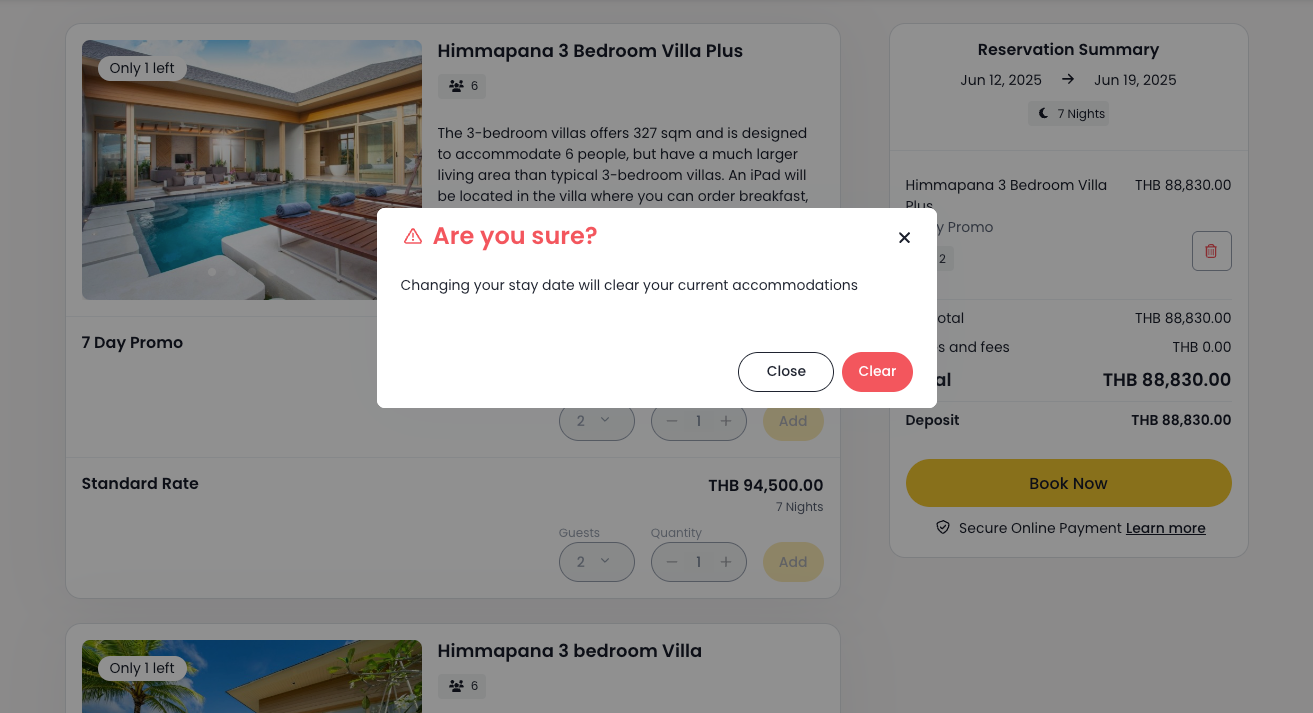 A screenshot of a hotel website with a popup window.