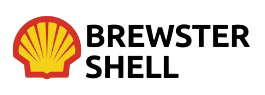 Brewster Shell logo: red and yellow shell icon with "BREWSTER SHELL" in black text.