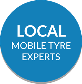 A blue circle with the words local mobile tyre experts on it