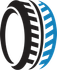 A black and blue icon of a bearing on a white background.