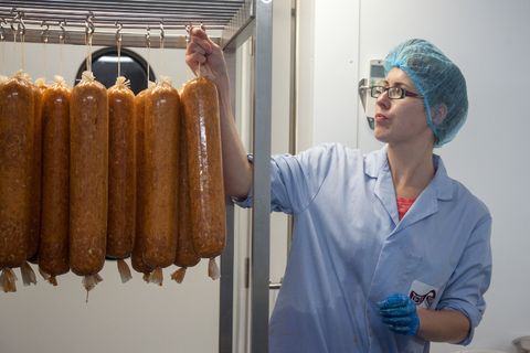 Once the Salami is sealed it is hung on large racks and then taken into the air drying room where it can mature. 17.11.15