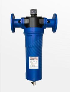 Filtro industrial azul con bridas.