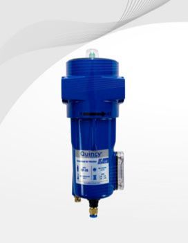 Filtro de aire Blue Quincy, de forma cilíndrica, con manómetros y accesorios.
