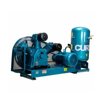 Compresor de aire industrial azul con tanque.