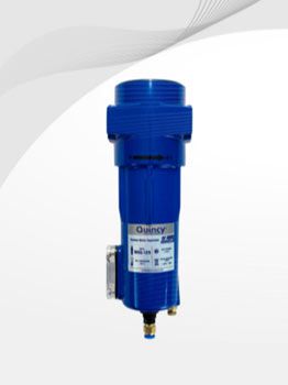 Filtro de aire Blue Quincy con varios accesorios y una etiqueta.