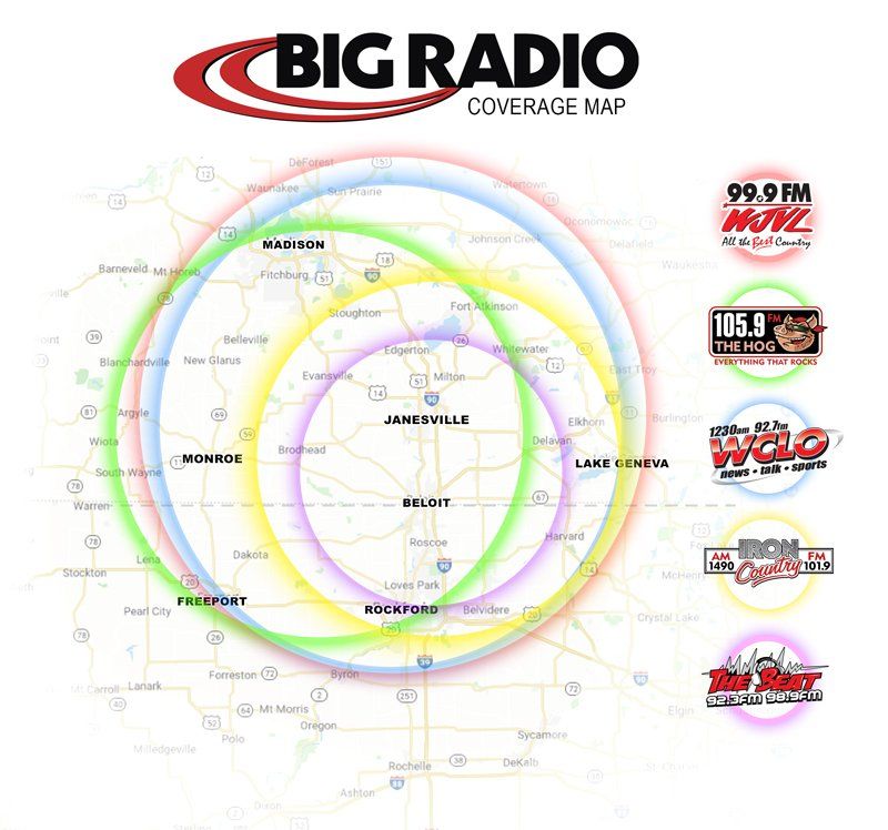 Big Radio coverage map Janvesville area