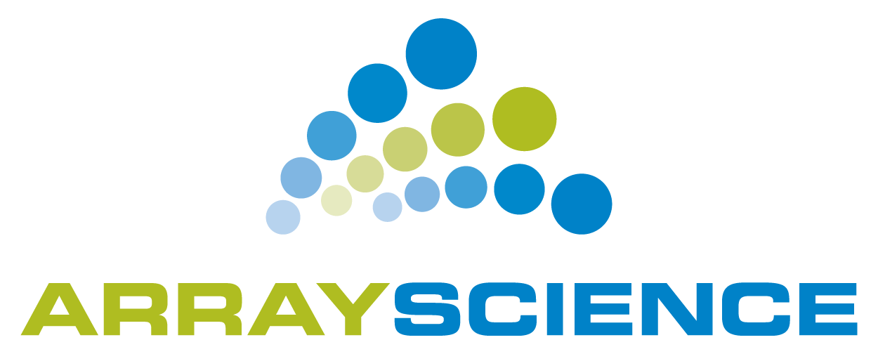 Array Science logo with blue and green text and a dotted arc above