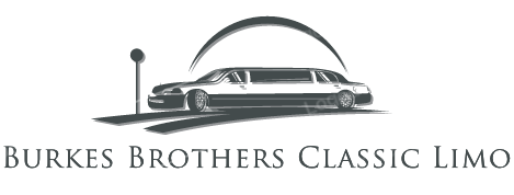 Logo for Burkes Brothers Classic Limo featuring a black-and-white illustration of a limousine under an arched line.