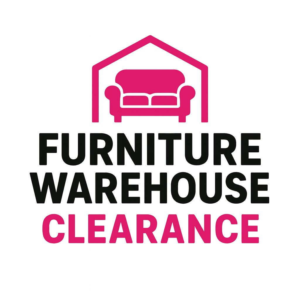 Pink couch logo above bold text “Furniture Warehouse Clearance”