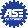 Blue ASE Certified logo with a gear-like border and white letters.