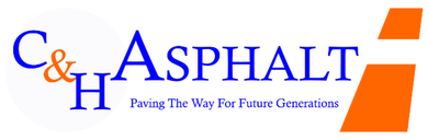 Logo for C & H Asphalt with blue text and orange abstract shapes; reads "Paving The Way For Future Generations".