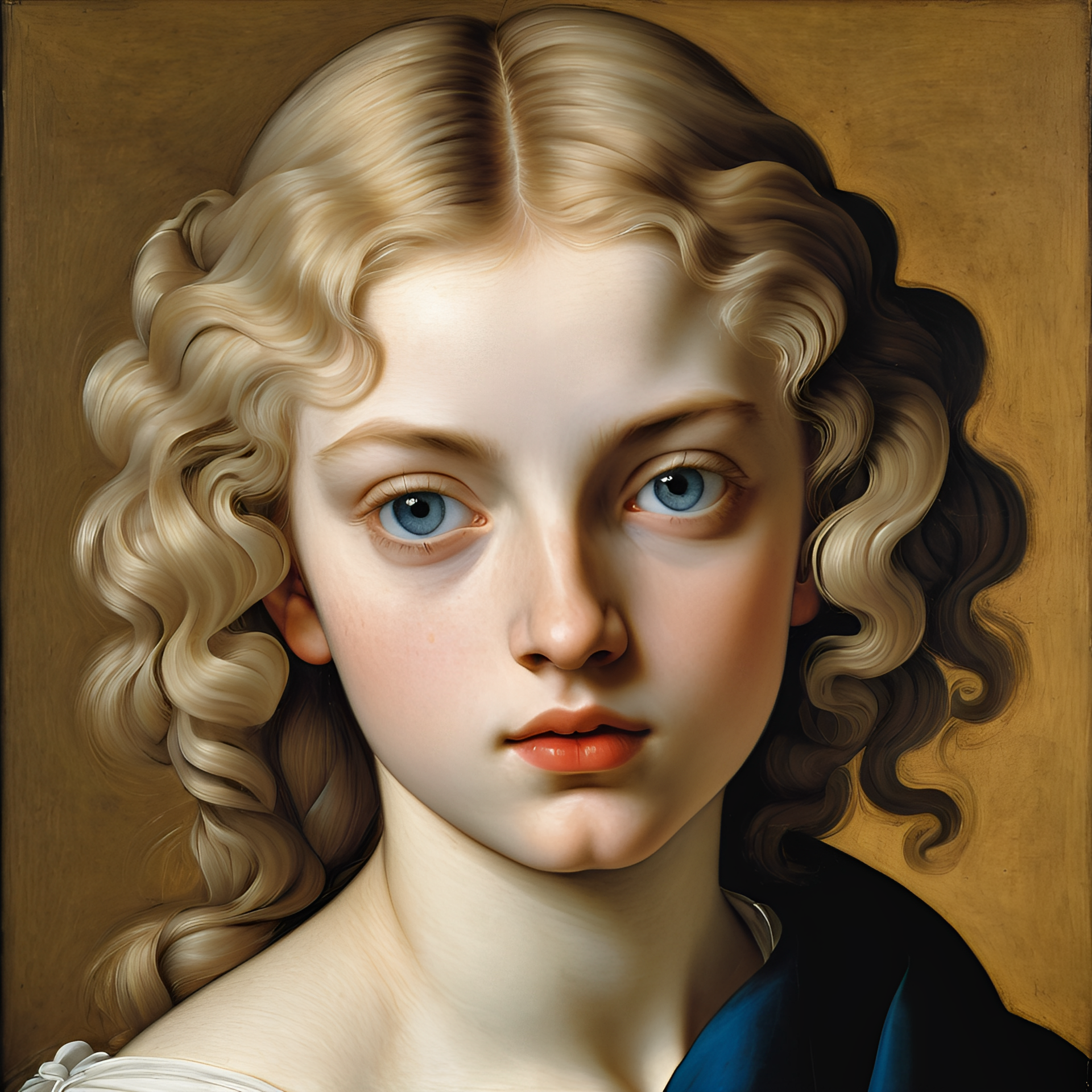 Pessoa de cabelos loiros, olhos azuis claros e expressão séria, vestindo um robe azul escuro.