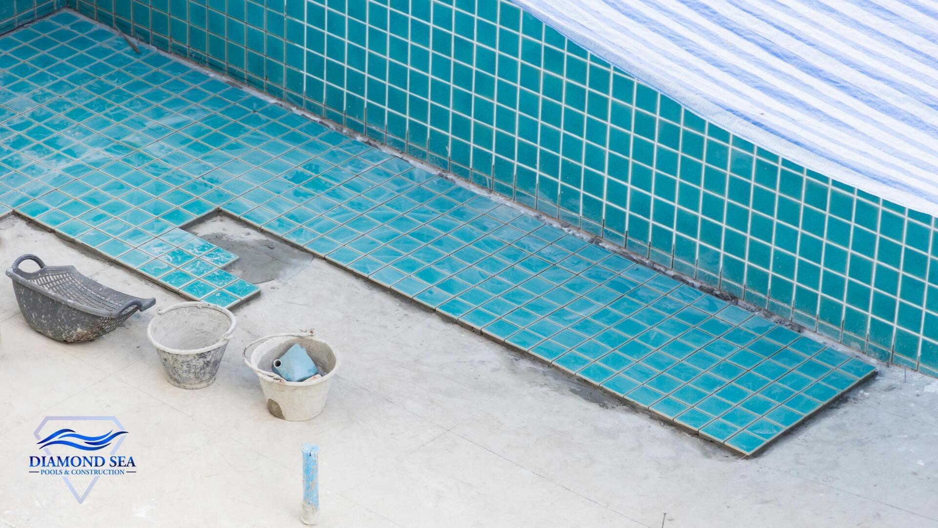 installing swimming pool tile for Austin home