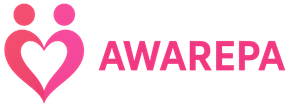 The logo for awarepa is a pink heart with two people in it.