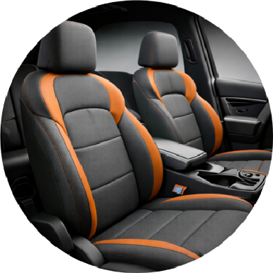 Car headrest with black and red color scheme.