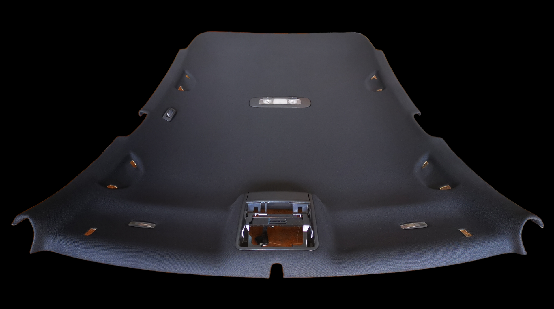 Black car roof panel with embedded lights and controls.