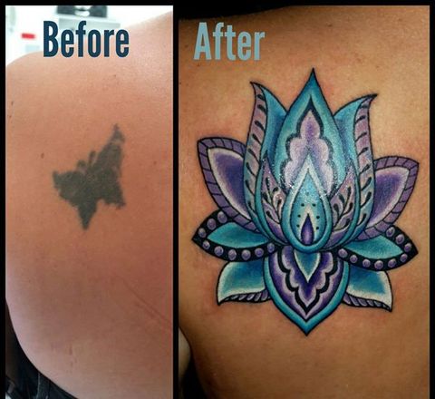 Colourful Lotus Tattoo - Cover Up — Woman Design Tattoo — Custom Tattoos in South Lismore, NSW