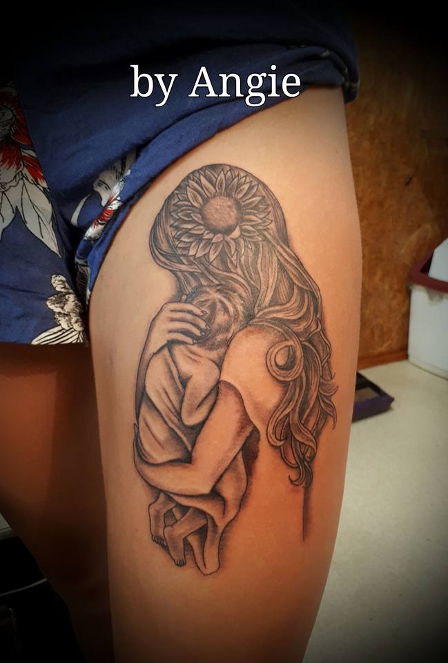 Woman Cuddling Baby Tattoo— Tattoo in South Lismore, NSW