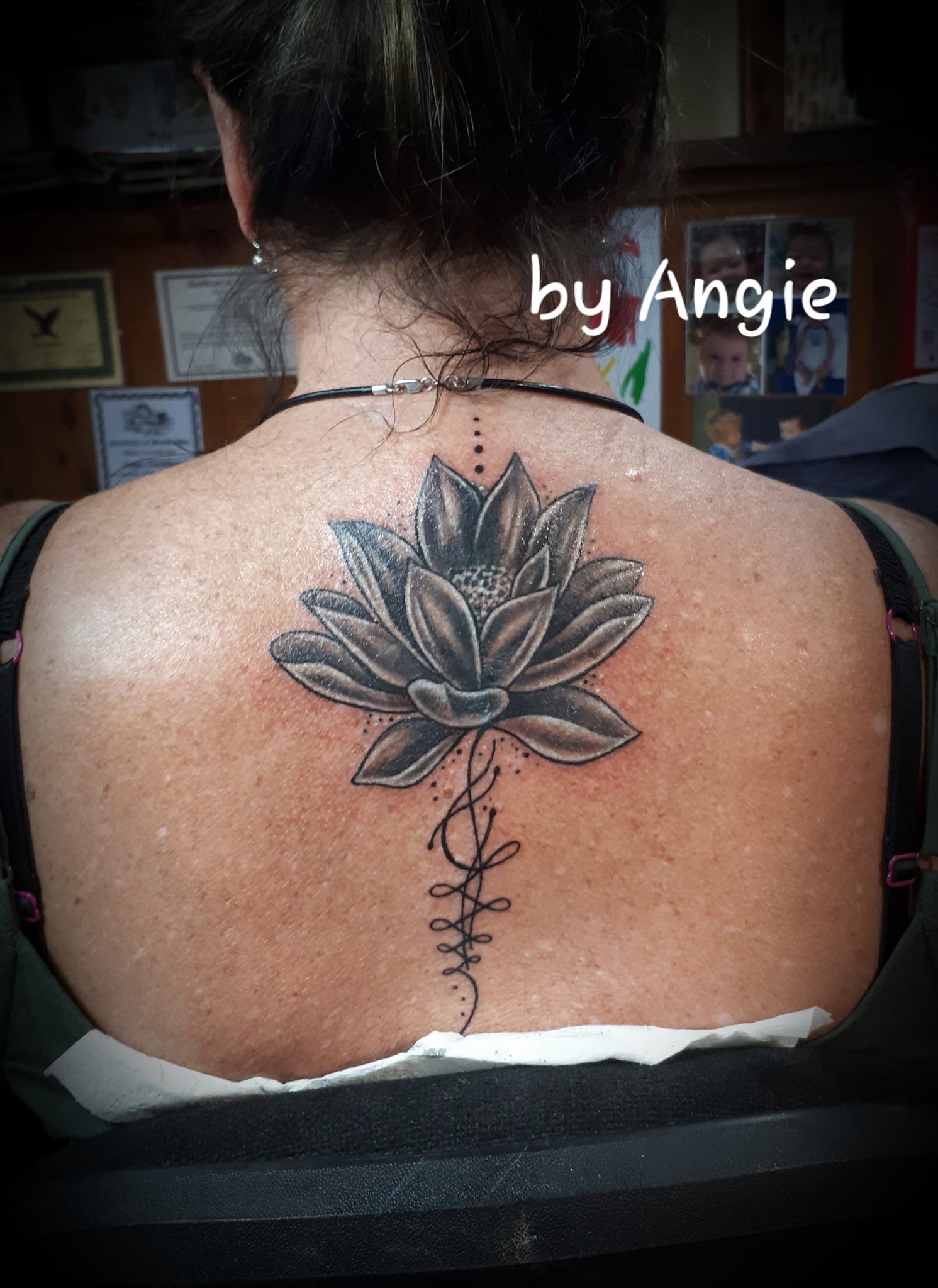 Black & White Flower on Spine— Tattoo in South Lismore, NSW